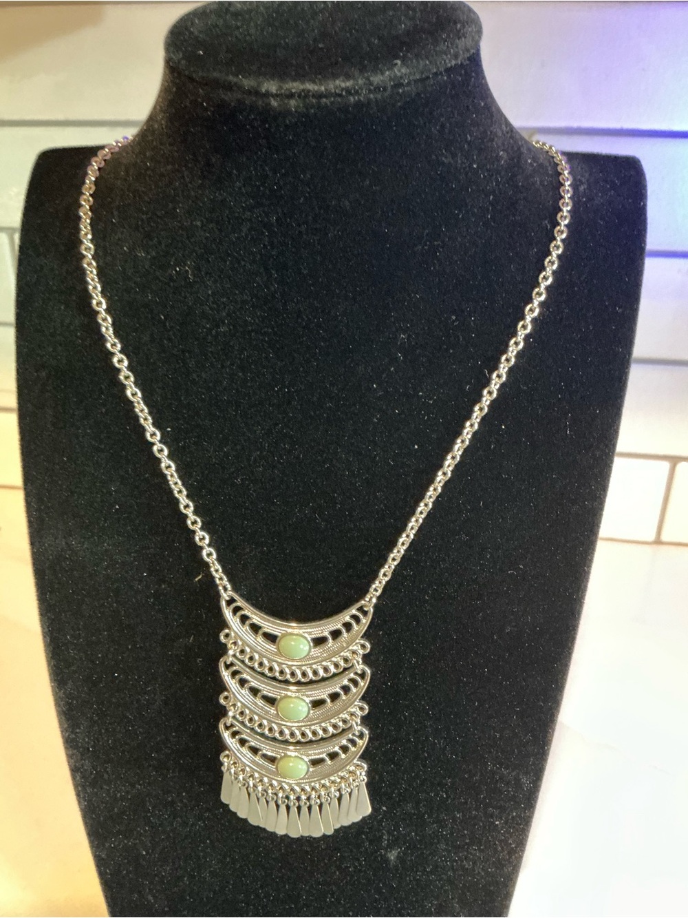 Lia Sophia Silver-Tone Necklace with Light Green Stones